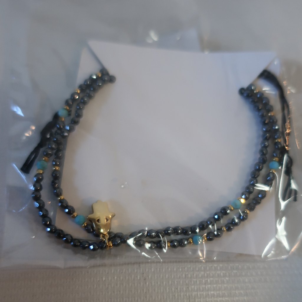 Nwt Tai Shore Club Turks + Caicos (Item - 22) Black Beaded Hamsa Charm Bracelet
